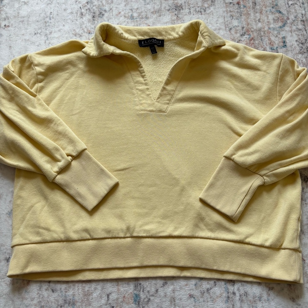 Eloquii Soft Yellow V-Neck Sweatshirt
